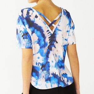 Tek Gear Blue & Pink Cross Back Workout shirt size XL gender reveal athleisure